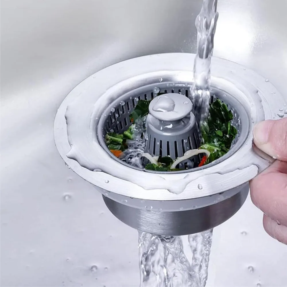 New 3 in 1 Filter Sink Leak-proof Plug Bouncing Core Sink Strainer Stopping Blockage Easy To Clean Drain Basket Kitchen Tool