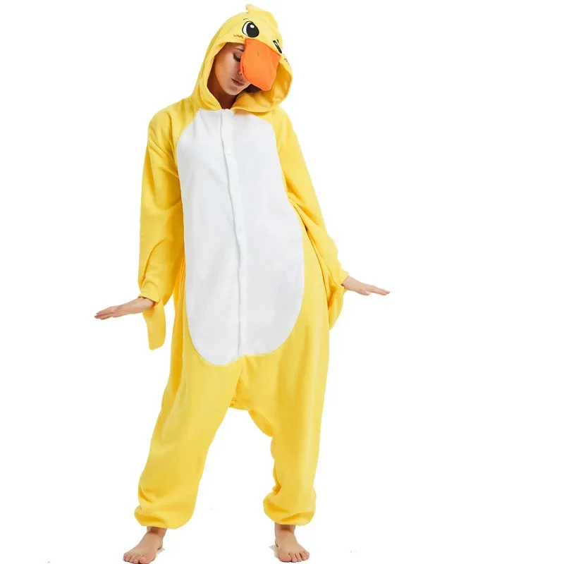 Funny Women Duck Pajamas Anime Onesies For Adult Men Kigurumi Fleece Suit Cartoon One-Piece Sleepwear Cosplay Costume Halloween