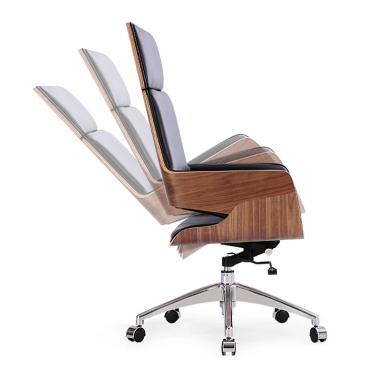 Foshan Modern Genuine Leather Designer Wood Arm Office Director Aviator Chair Executive