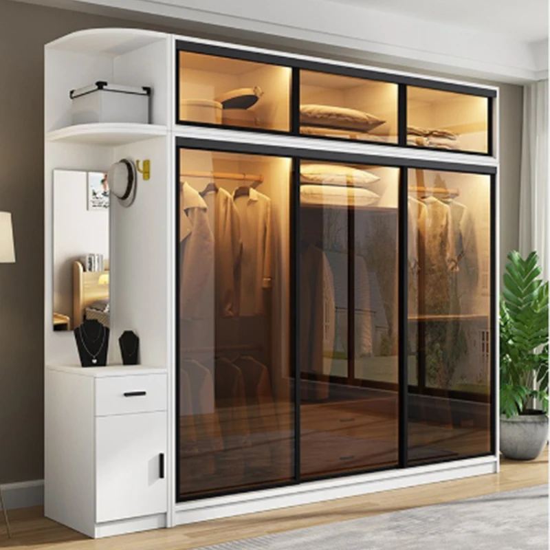 

Customized Make Bedroom Furniture New Design Wooden Glass Door Swing Wardrobe Cabinet for Home Furniture Bedroom Clothes