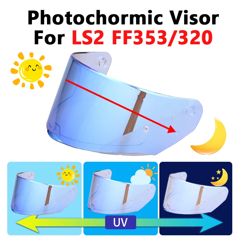Repalce Photochromic Visor Fits For LS2 FF320 FF353 Helmet Red&Blue M-XXL Size Windshield UV Protection Motor Helmet Accessories