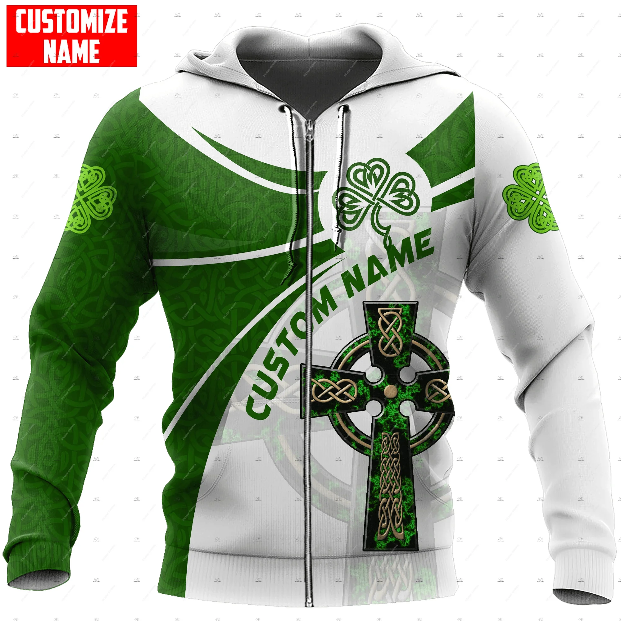 Custom Name Irish Ireland Country Flag St.Patrick Tattoo Vintage Retro Unisex 3DPrint Harajuku Pullover Casual Jacket Hoodies X8