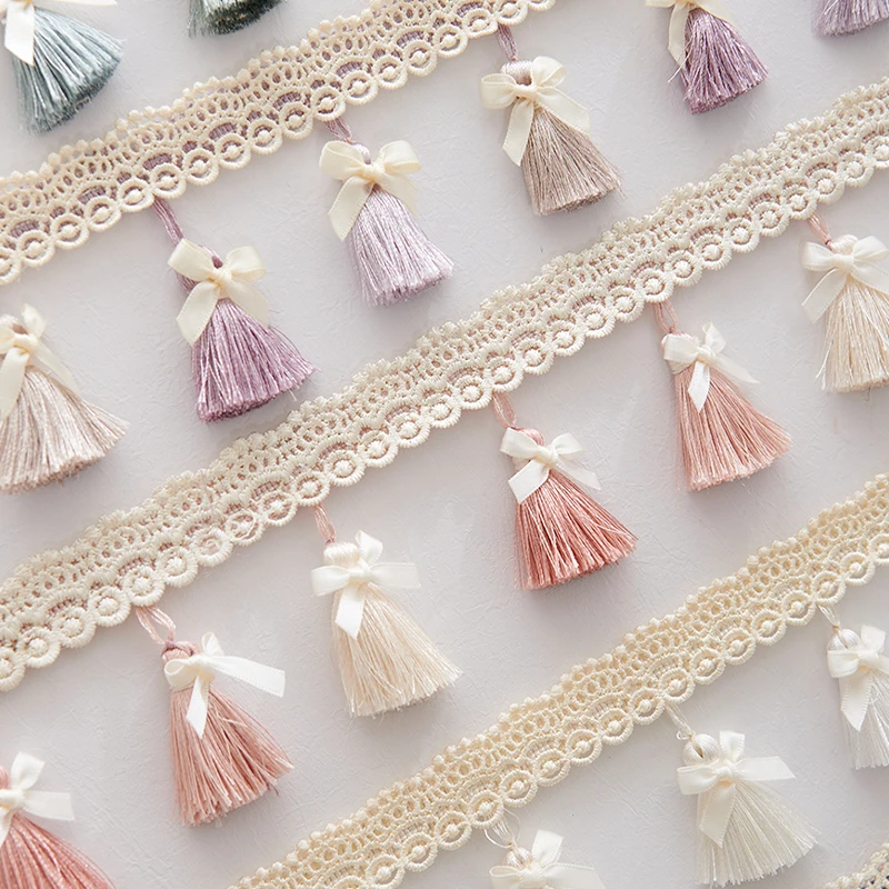 2M Cute Tassel Cotton Fringe Pompom Ball Lace Trim for Curtain Sofa Tablecloth DIY Upholstery Home Decor Crafts