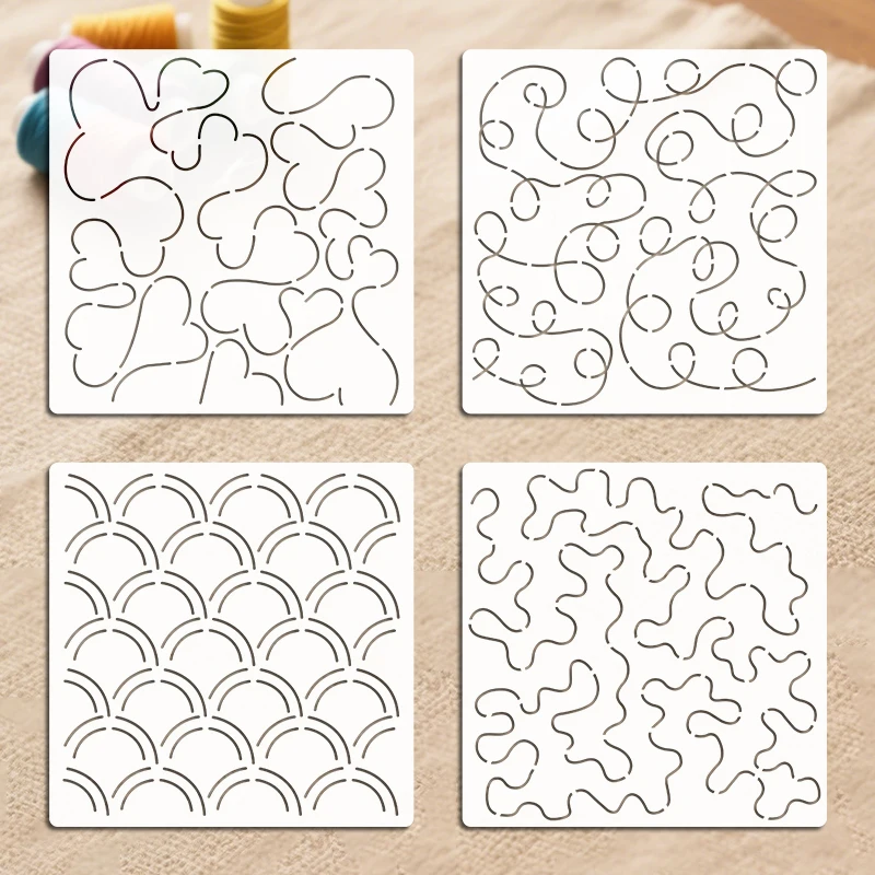 4pcs Sashiko Embroidery Template for DIY Projects