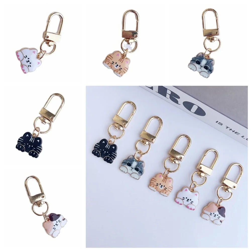 Clear Printing Animal Cat Enamel Keychain Enamel Kitten Pendants Small Cat Key Chain Charms Kawaii Cute Cat Keychain Backpack