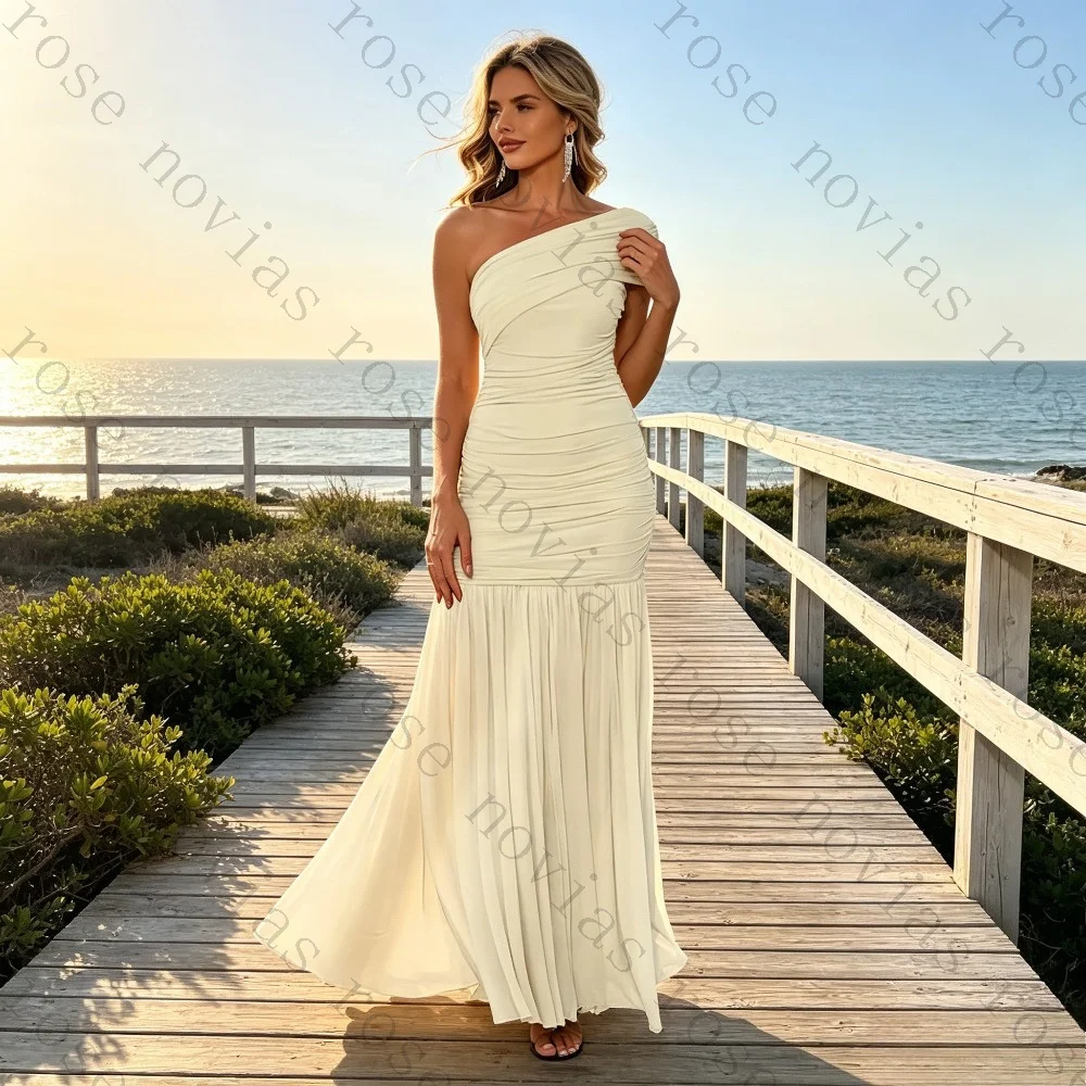 Customized Elegant One Shoulder Ruffle Chiffon Evening Dresses 2026 Simple Mermaid Ruffle Waist Ball Gown Suitable for Balls
