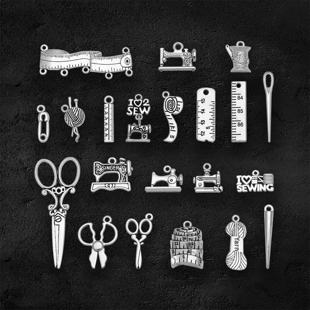5-50pcs/lots Antique Measure Tape Love Sewing Needle Charms Scissors Yarn Pendants For Diy Needlework Jewelry Making Supplies - view 3