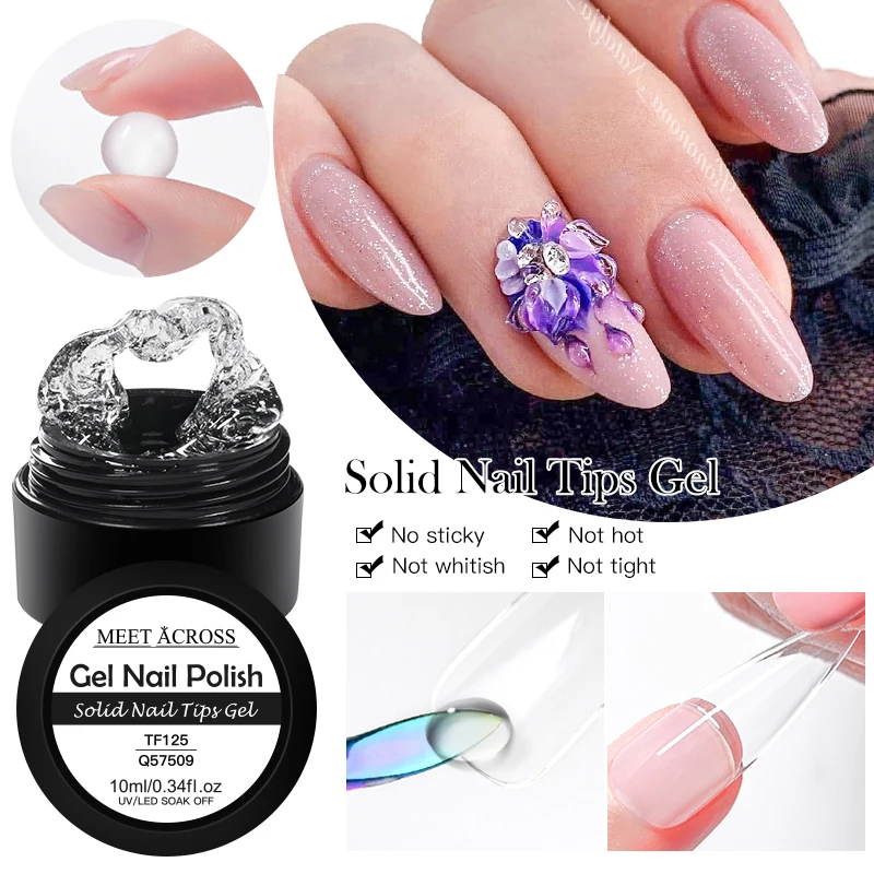 MEET ACROSS 10ml Clear Solid Nail Tips Gel Non Stick Hand Nail Art Semi Permanent Extension Carving Flower UV Nail Gel Polish