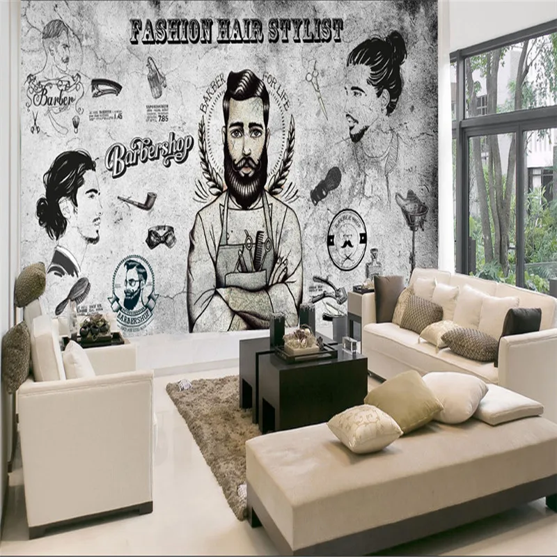 

Custom Barber Shop Man Salon Gray Cement Background Mural Wallpaper Hair Salon Industrial Decor Wall Paper Papel De Parede 3d