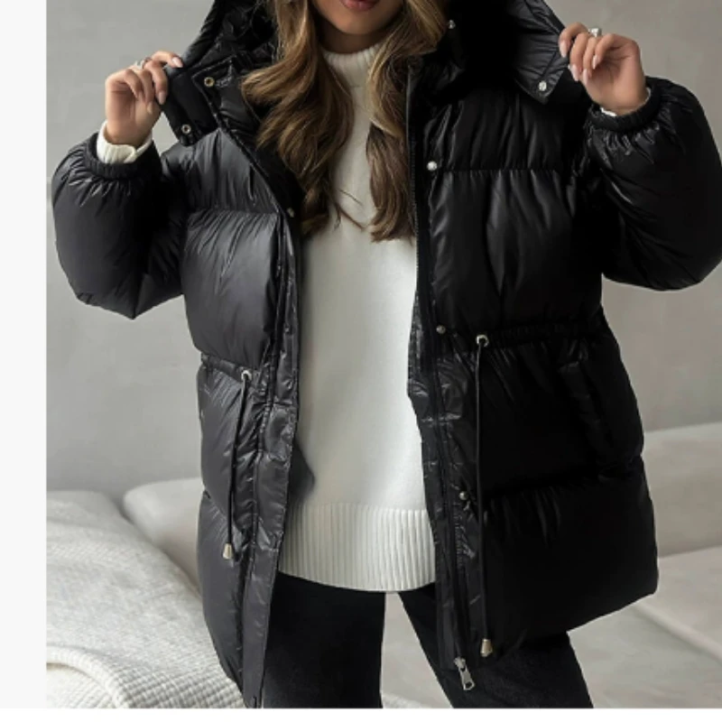 Solid Color Belt Hat Mid-length Slim Warm Cotton Suit 2025 Fashion Temperament