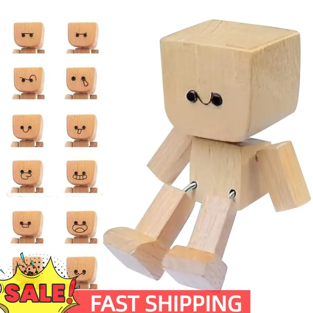 

Shaking Wooden Man Figurine with 12PCS Expressions Charming Little Wooden Figure Wooden Figure Shaking Feet for Car Sedan SUV