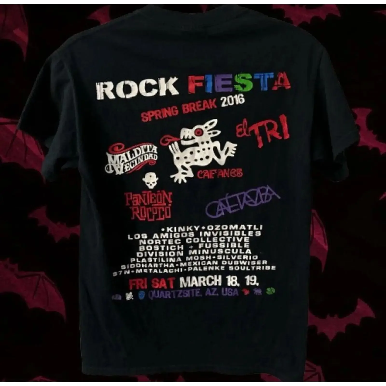 2016 Rock Fiesta Festival Caifanes El Tri Spanish Quartzsite Arizona T Shirt vintage Washed Slightly designer clothes Unisex