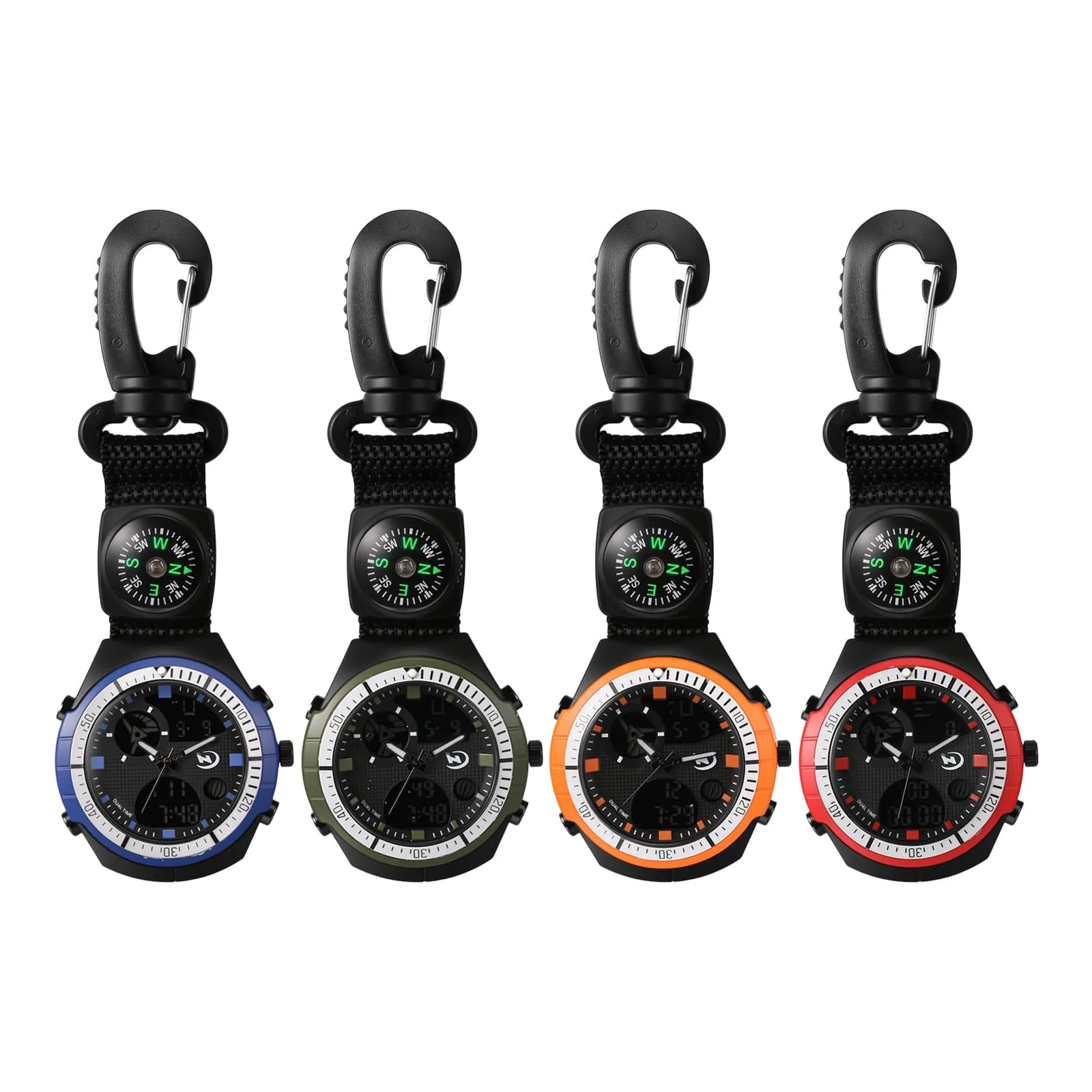 Outdoor Digital Fob Watch Carabiner Clip-on Pocket Watch for Climbing Hiking Sports Backpack Quartz Luminous Clock