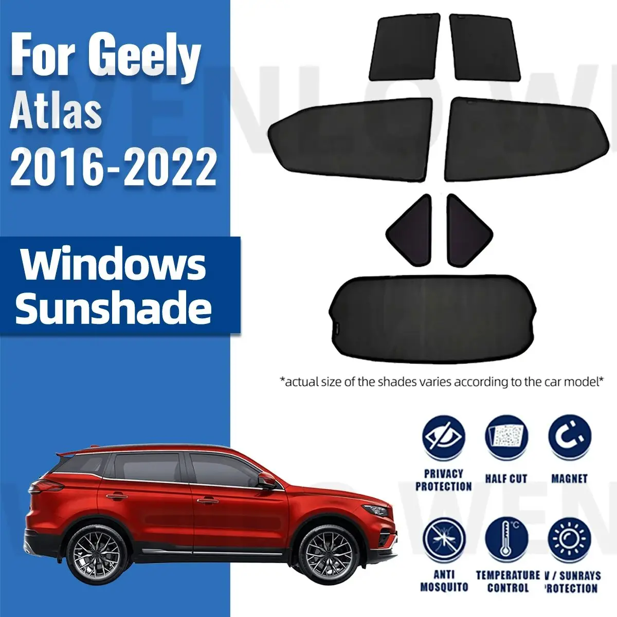 

For Geely Atlas 2016-2020 2021 2022 Magnetic Car Sunshade Shield Front Windshield Frame Curtain Rear Side Window Sun Shades