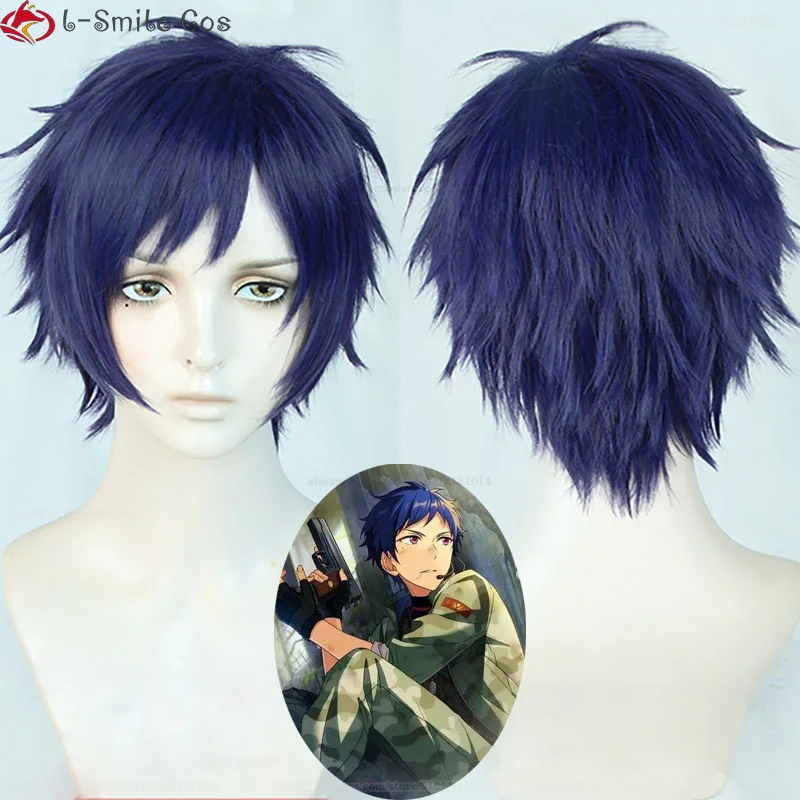 Game  ES2 Cosplay Fushimi Yuzuru Wig Short Blue Purple Heat Resistant Synthetic Hair Hallowee Party Wigs + Wig Cap