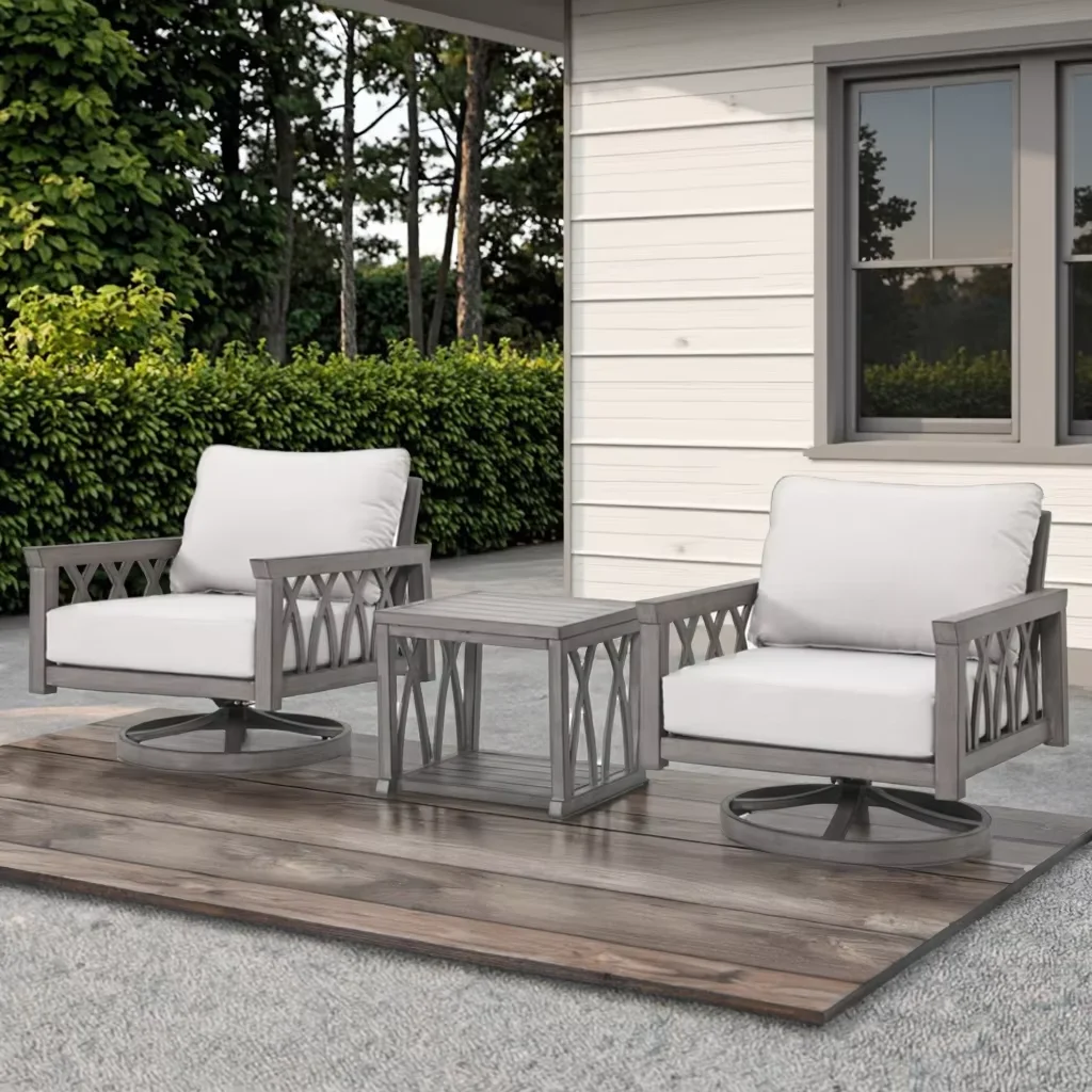 

Free Shipping 3PC Aluminum Patio Set 2 Swivel Chairs with Cushions & 1 Storage Table for Outdoor Balcony Terrace Deck Porch