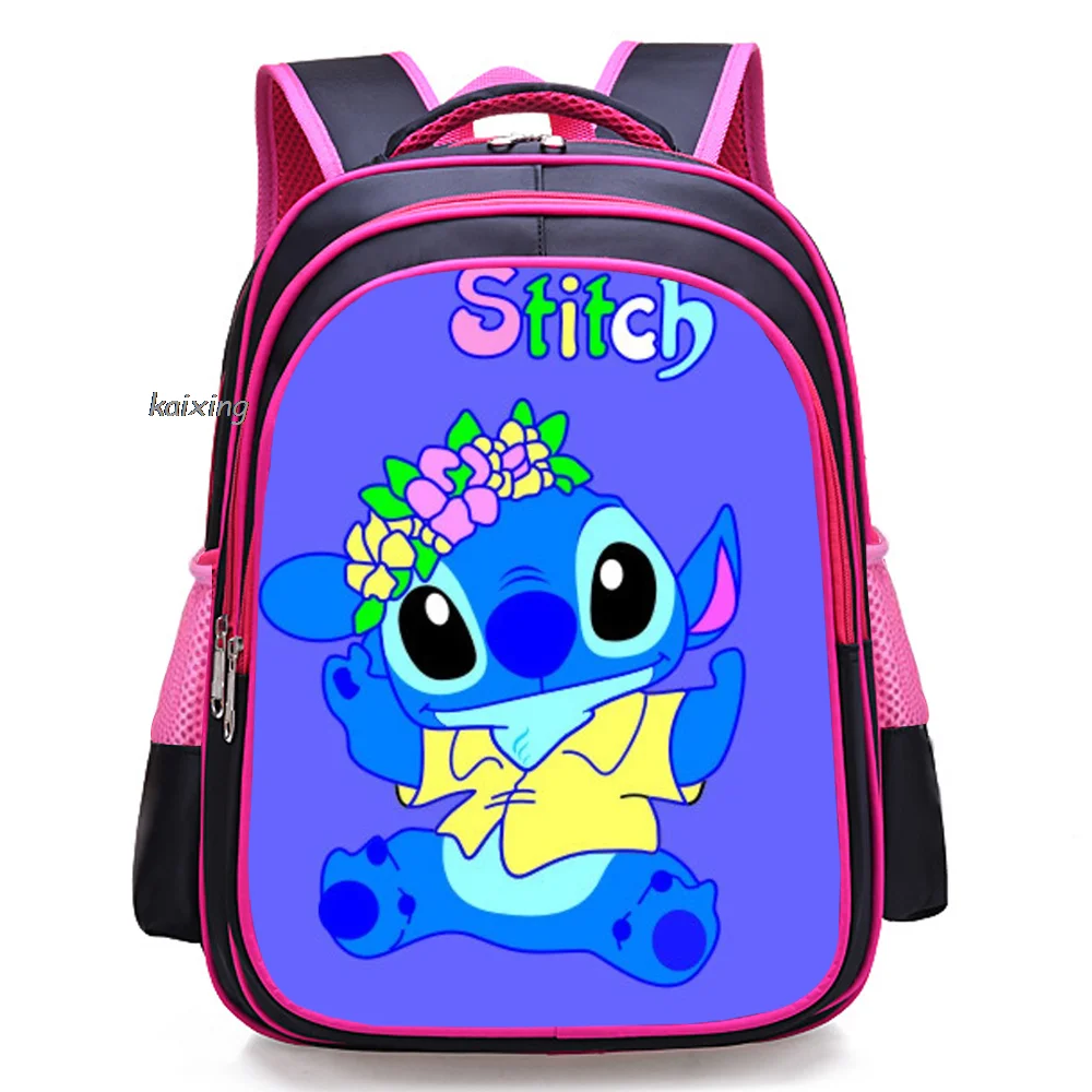 16 inch Backpack Lilo And Stitch School Book Bag Zipper Messenger Teens Children Boy Girls Students School Best Gift Purple Rose