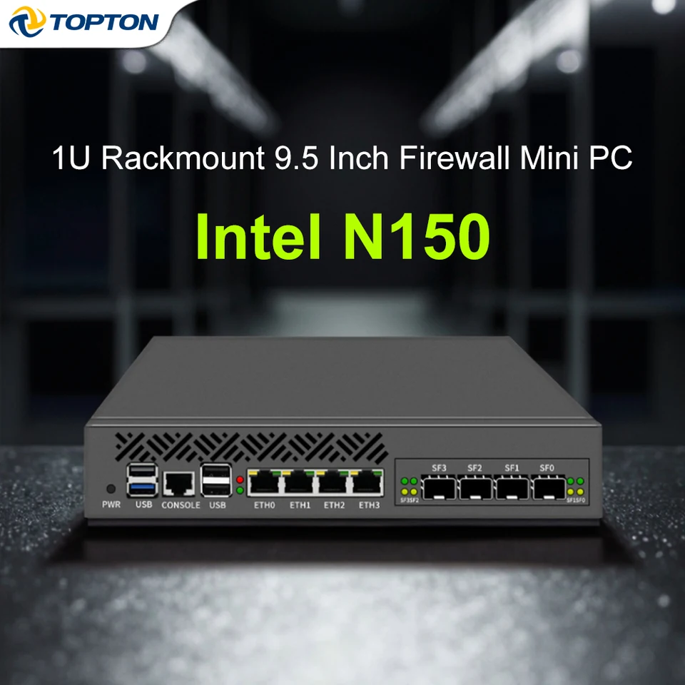 1U Rackmount 9.5 Inch Firewall Mini PC, Intel N150, 4x 10G SFP+