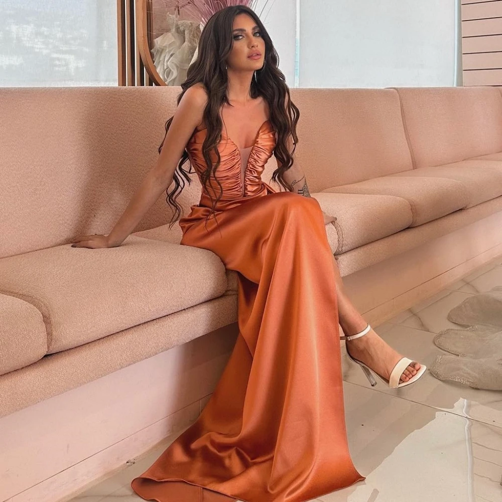 

Customized Casual Jersey Ruched A-line Strapless Long Dresses Celebrity Dresses Simple Retro Fashion Elegant Exquisite High Qual