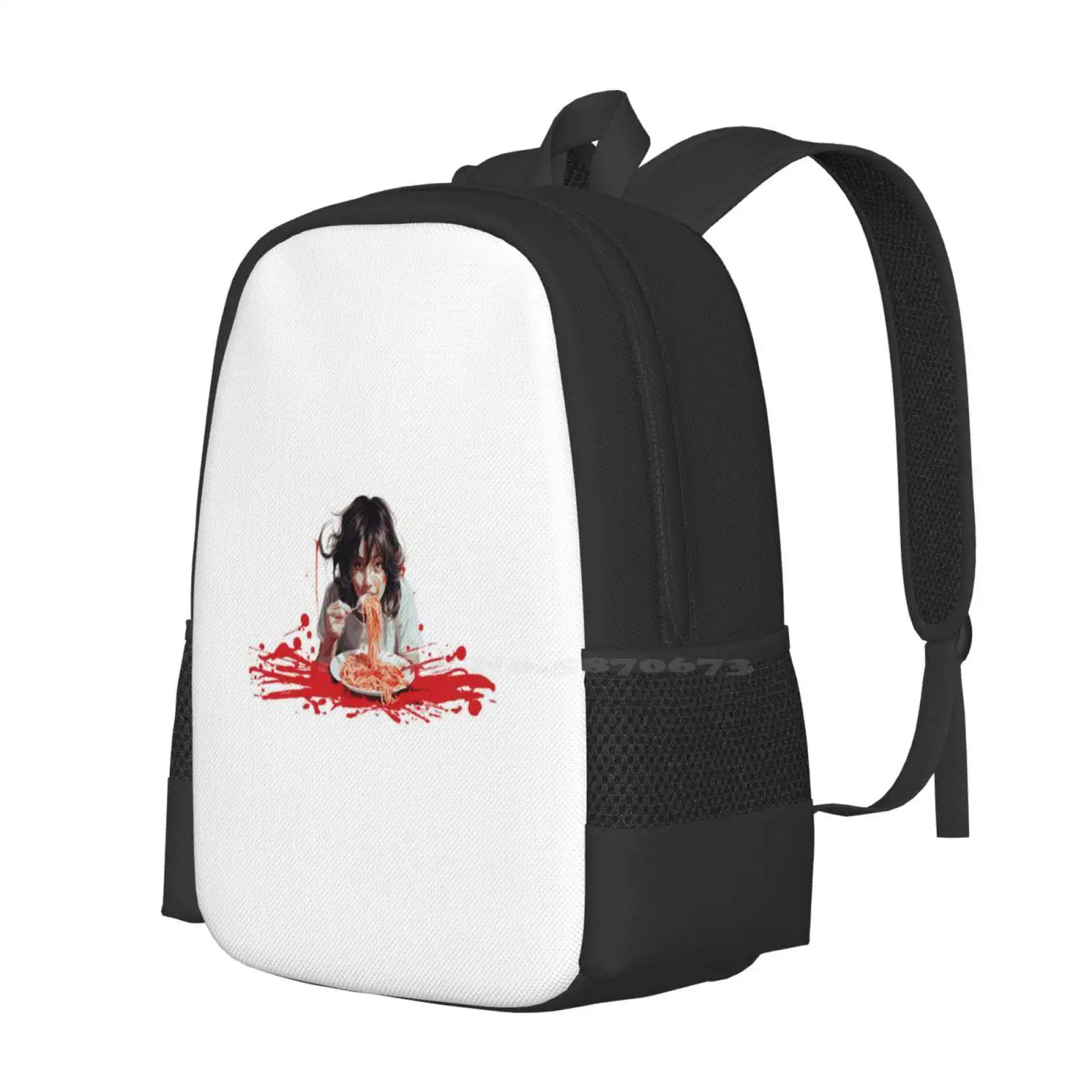 Girl Eating Spaghetti, Graphic Print Hot Sale Schoolbag Backpack Fashion Bags Spagetti Eating Food Italien Graphic Sauce