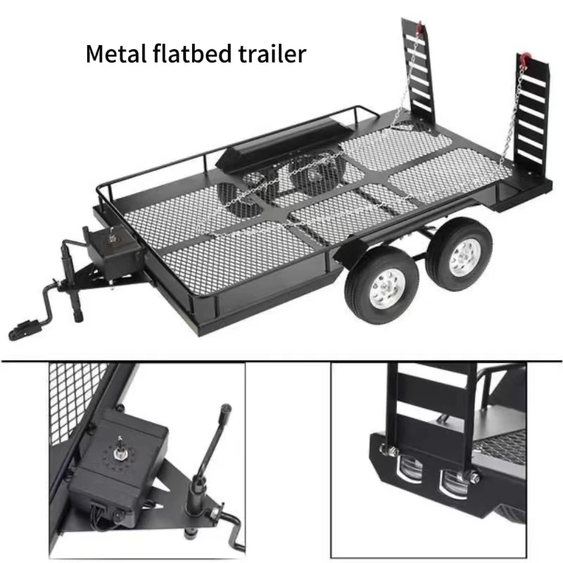 Double axle metal trailer for 1/10 rc Crawler car flatbed trailer Traxxas TRX4 D90 D110