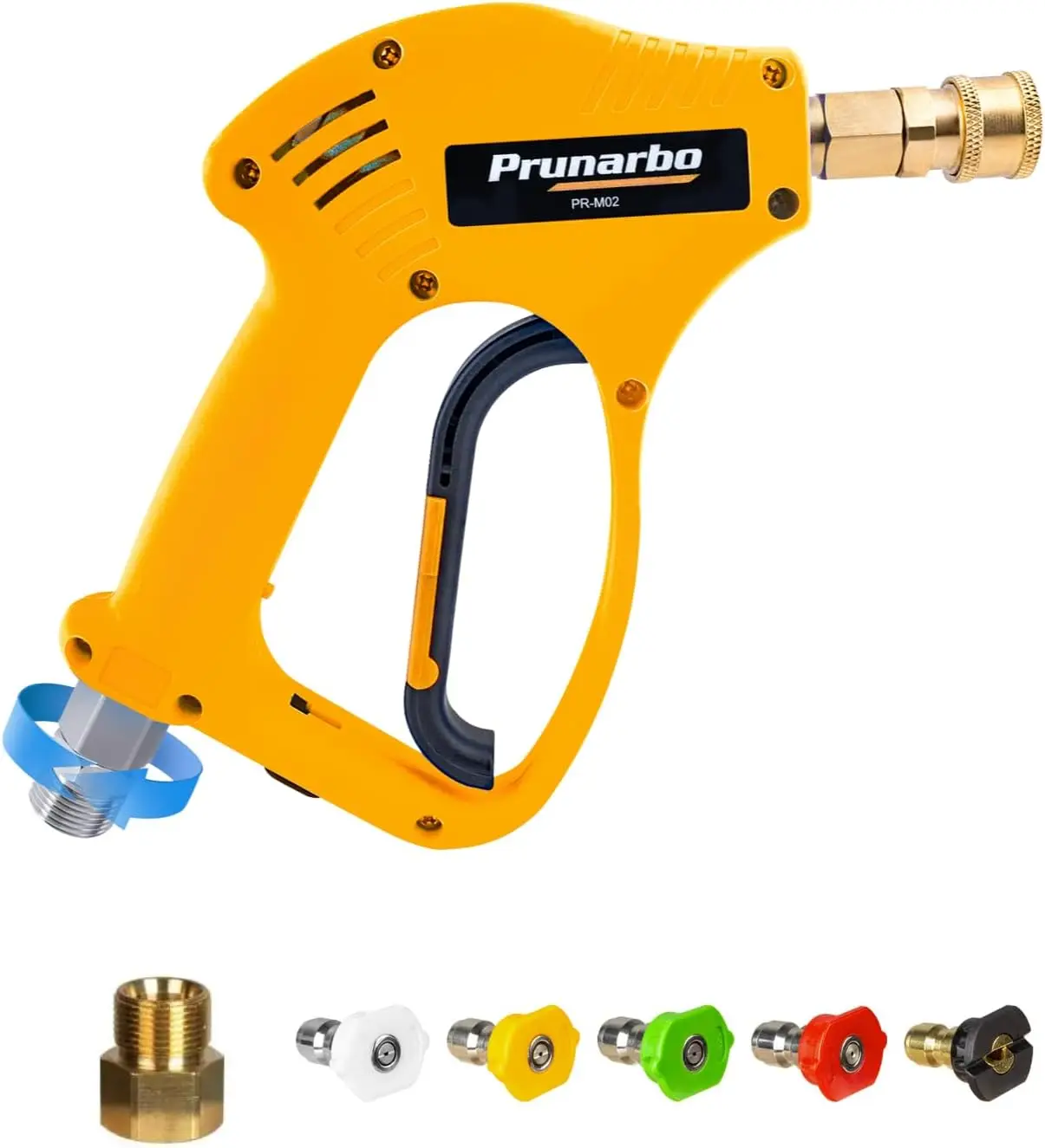 

Пистолет для мойки короткого давления 360° ° Поворотный 5650 фунтов на квадратный дюйм, 8 галлонов в минуту, 5 насадок M22, 14 мм, 15 мм