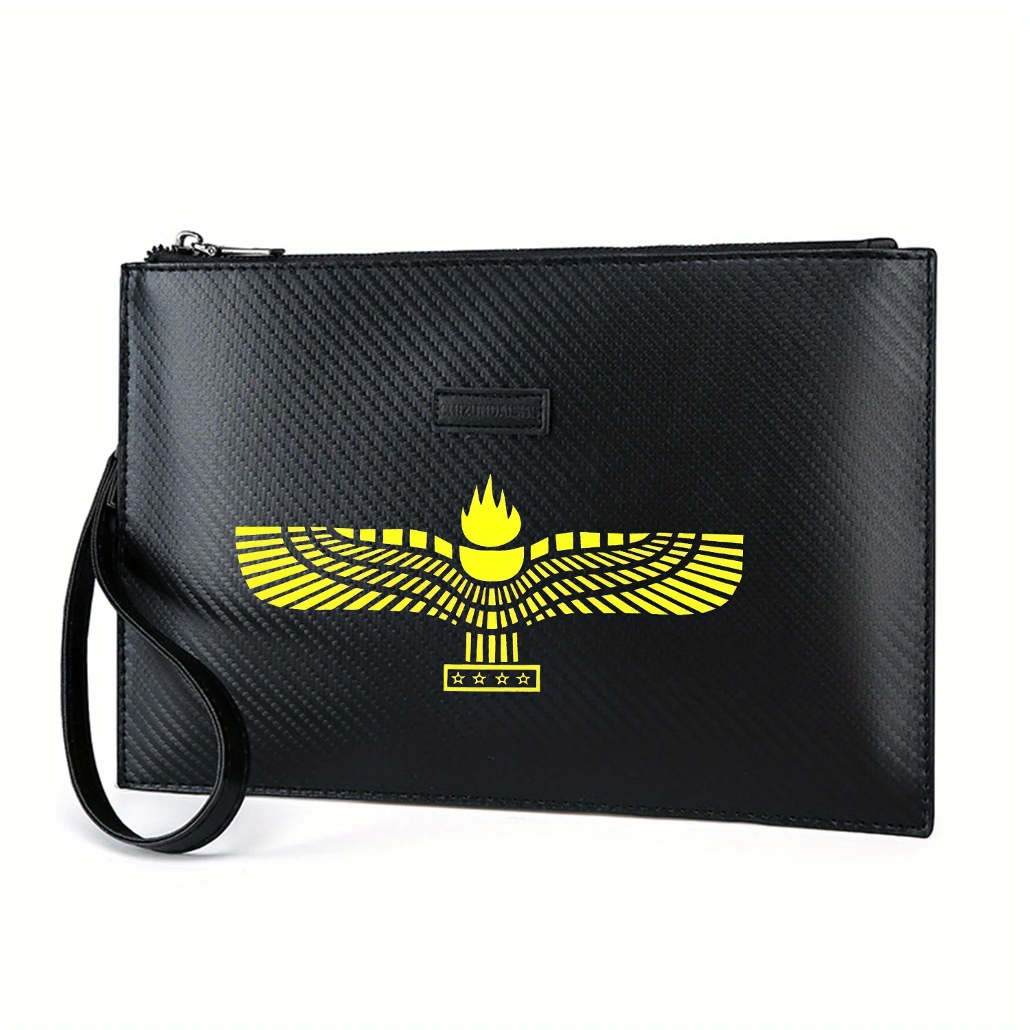 Wings Torch Stars Symbol of Ancient Elegant Printed PU Men's Handbag Fashionable and Practical for Everyday Carry