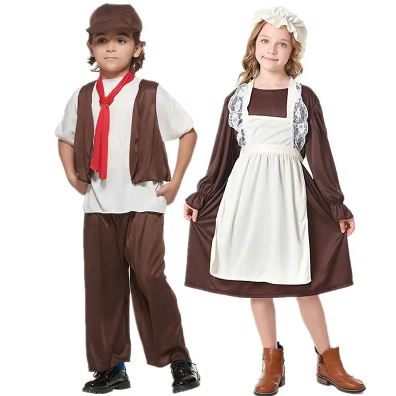 Disfraz de campesino medieval para Halloween, para adultos y niños, ropa de personas pobres, disfraz de anciana para actuaciones