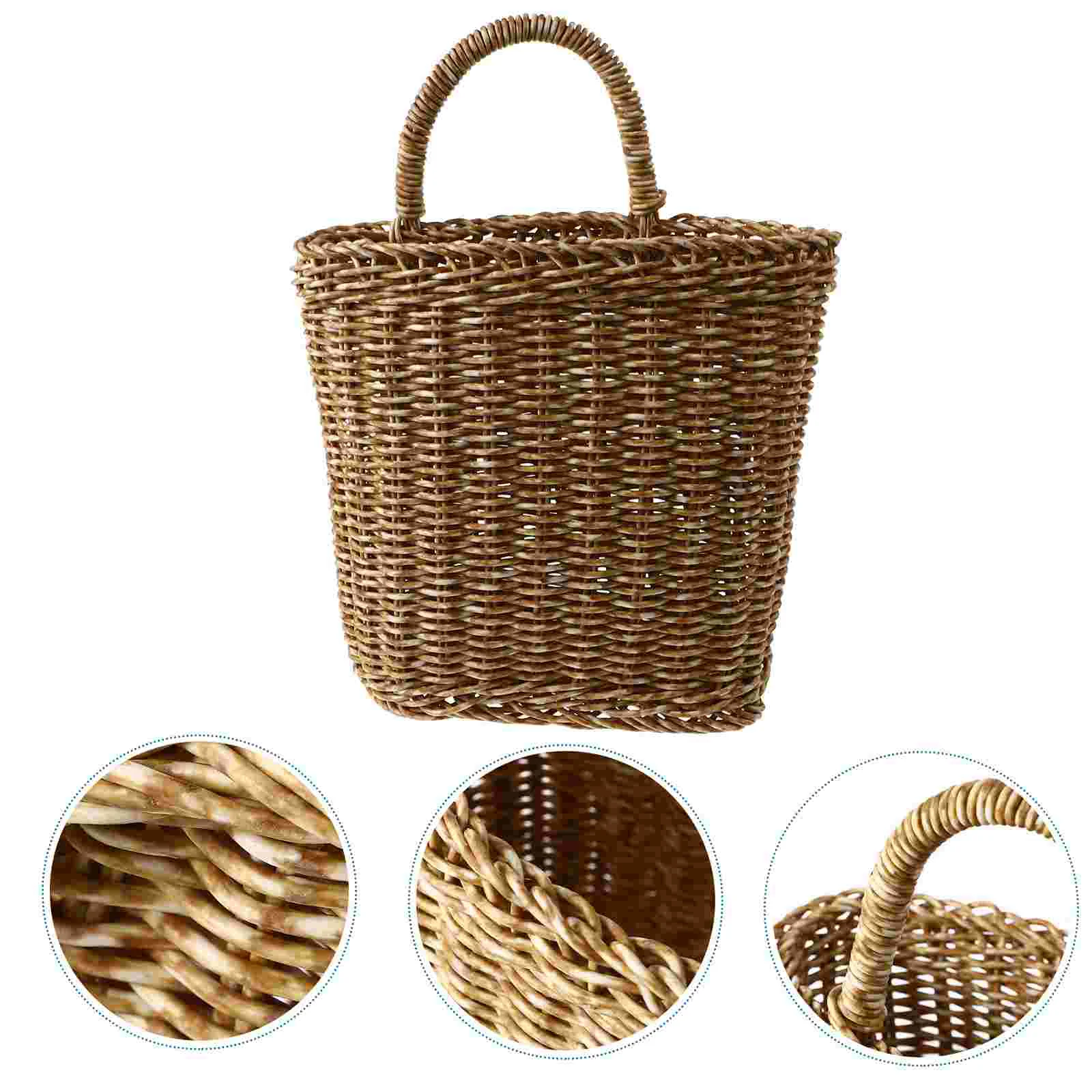 Basket Hanging Wall Storage Flower Rattan Woven Wicker Planter Baskets Pot Display Shelf Crystal Holder Vase Farmhouse Fruit