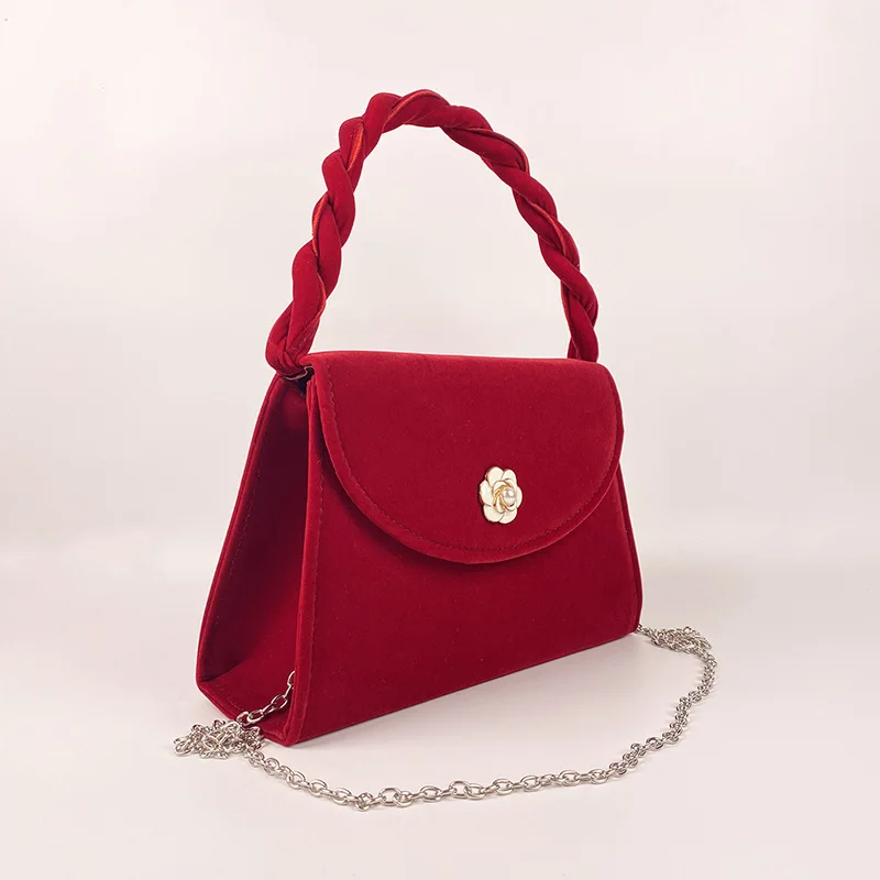 Red Retro Premium Wedding Bag Bridal Bag New Camellia Tote Bag Fashion One Shoulder Cross-body Bag Bag