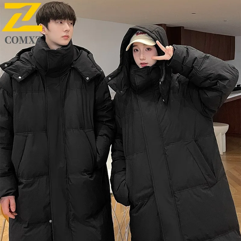 COMXZ Men's Cotton Padded Jacket Hong Kong Style Thick Warm Loose Snowy Padding Coat Travel Hooded High-Quality Padded Jacket