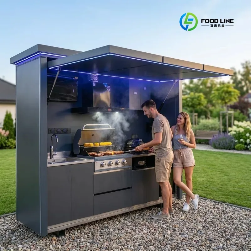 Modular Outdoor Kitchen Kamado Grill Cabinets with Smoker and Pizza Oven Stainless Steel BBQ Island for Family Gathering Custom