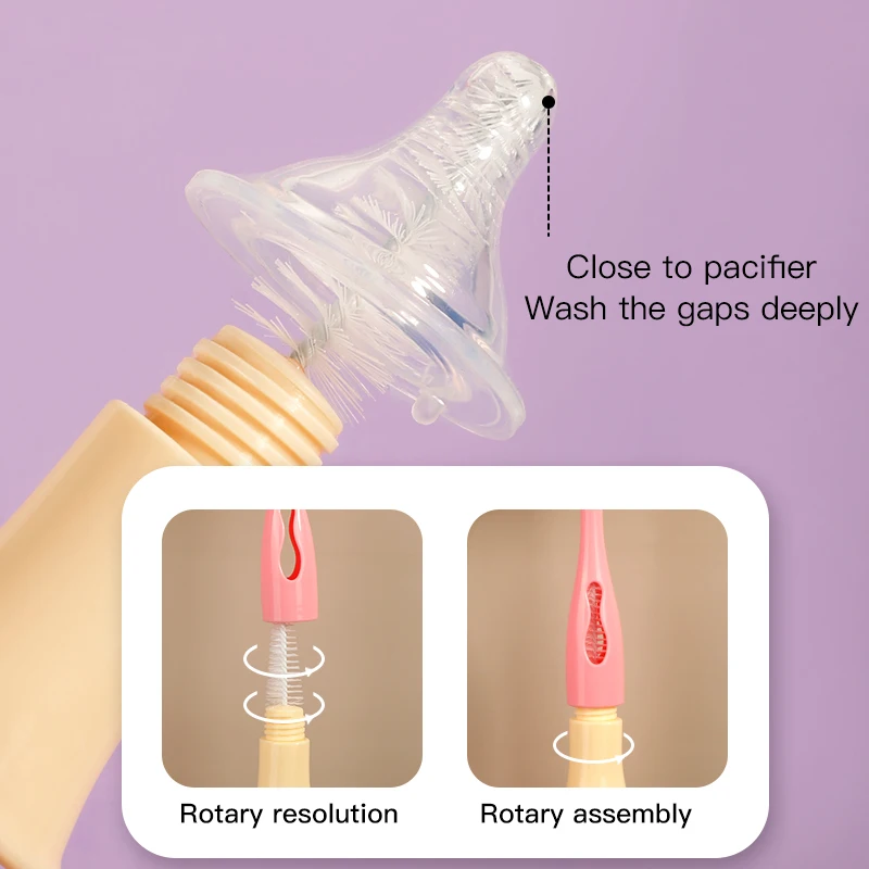 2023 New Design Nylon Sponge Baby Bottle Cleaning Brush Set Nipple Brush Feeding Bottle Cleaner Tools 2 in 1