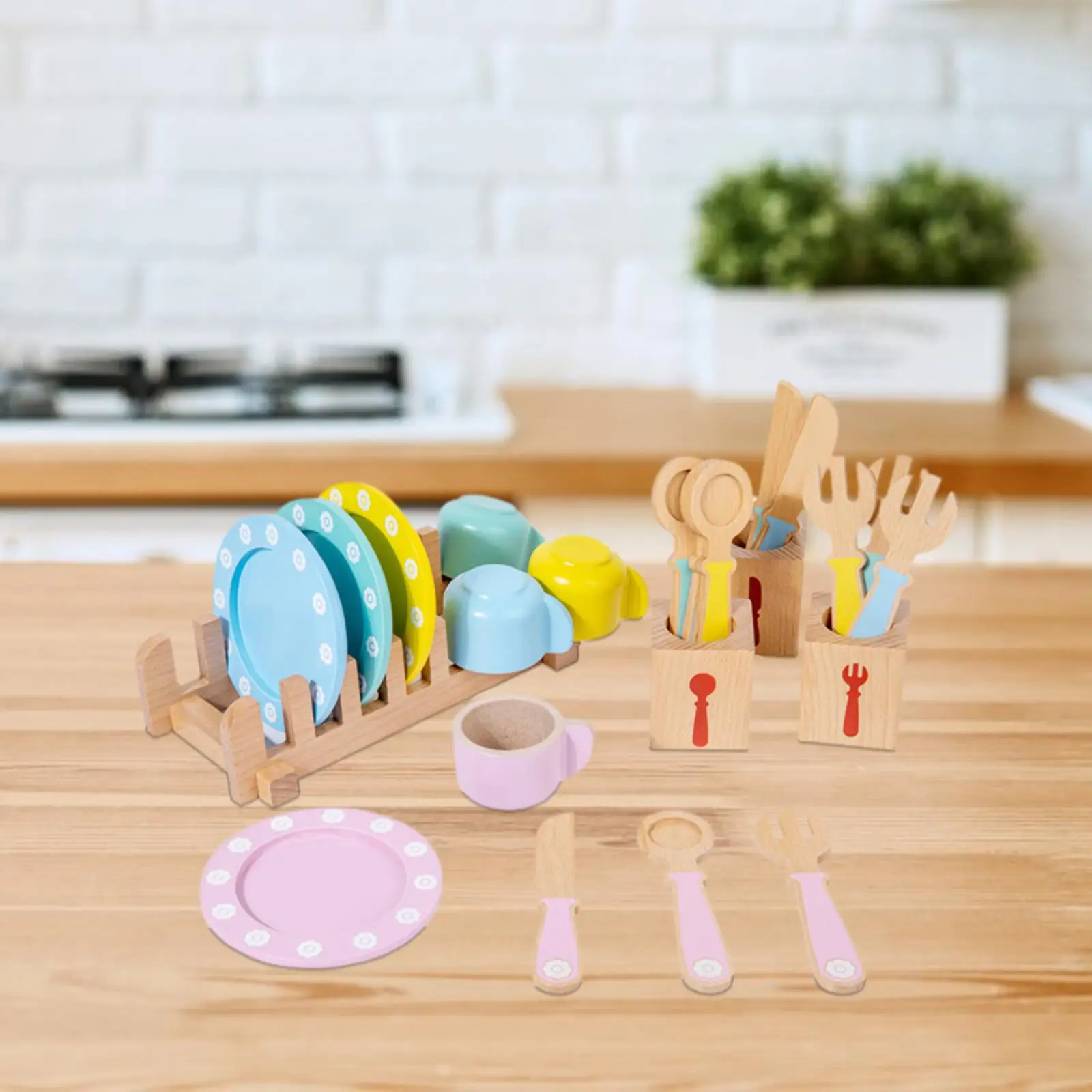 Kitchen Set Toy Playset Interactive Organizational Skills Color Cognitive Tableware for Children Girls Boys 3-5 Kids Party Favor
