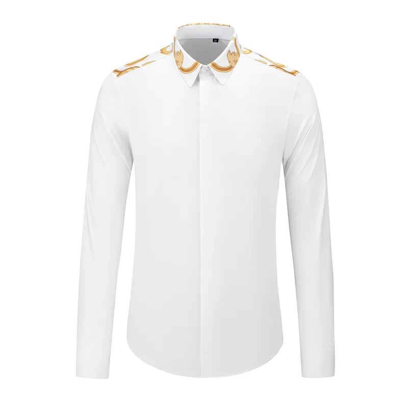 

Новинка 2025, рубашка с длинными рукавами в дворцовом стиле для мужчин, роскошная повседневная деловая рубашка с принтом для банкета, вечеринки, Camisa Masculina