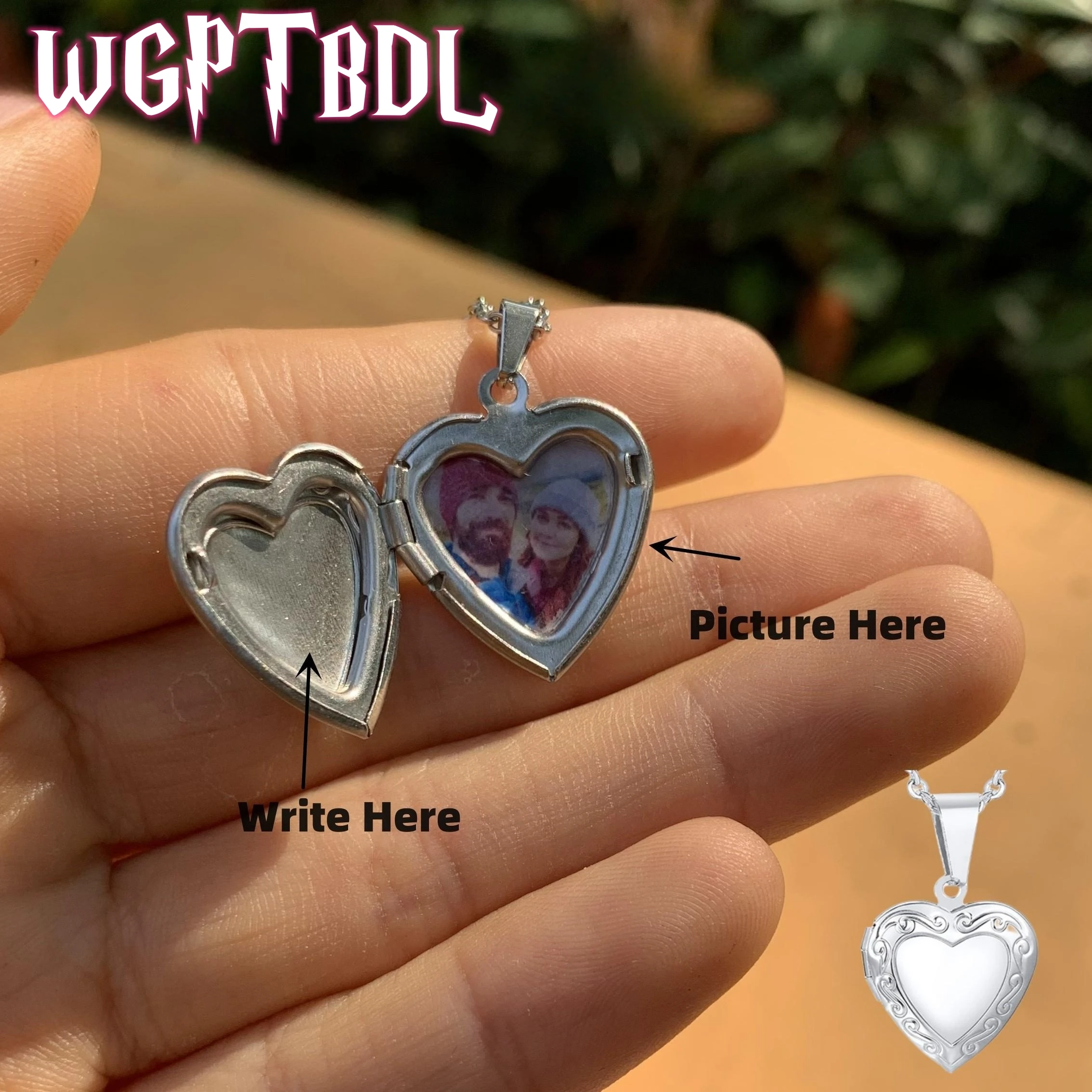 WGPTBDL Customize Picture Necklace Stainless 20mm Heart Locket Pendant Family Name Women Image Personalized Engravement Gift