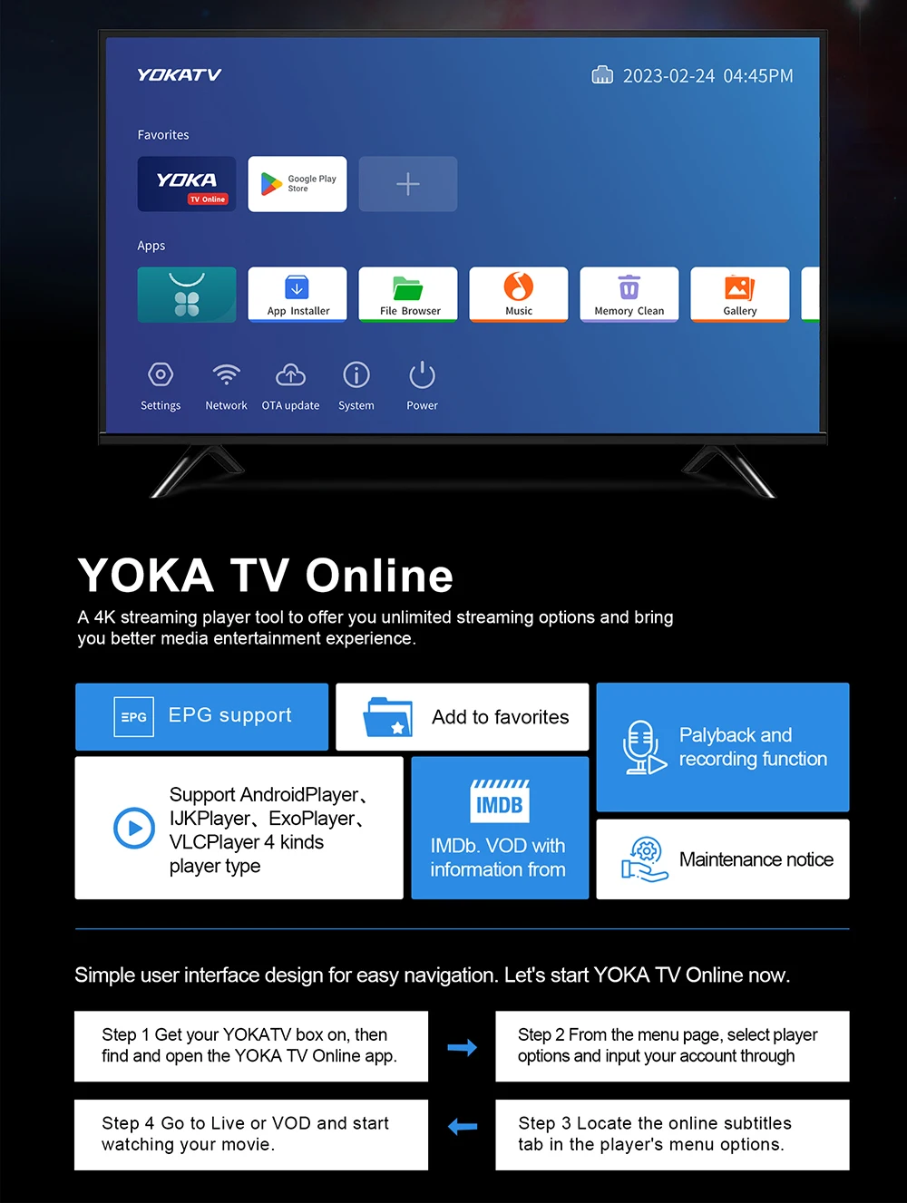 Imagem -05 - Yokatv-caixa de tv Android Smart Conjunto Top Box Atualização Ota Ipx1 Amlogic S905y4 Dual Wifi 24 5g Bt5.1 2gb 16gb