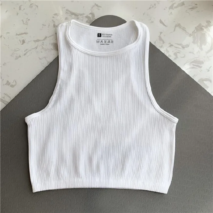 Tank Top Rib Casual Sport Tops O Neck Solid Basic Underwear Seamless Vest Streetwear Sleeveless Casual Sexy Crop Top Bra Camis