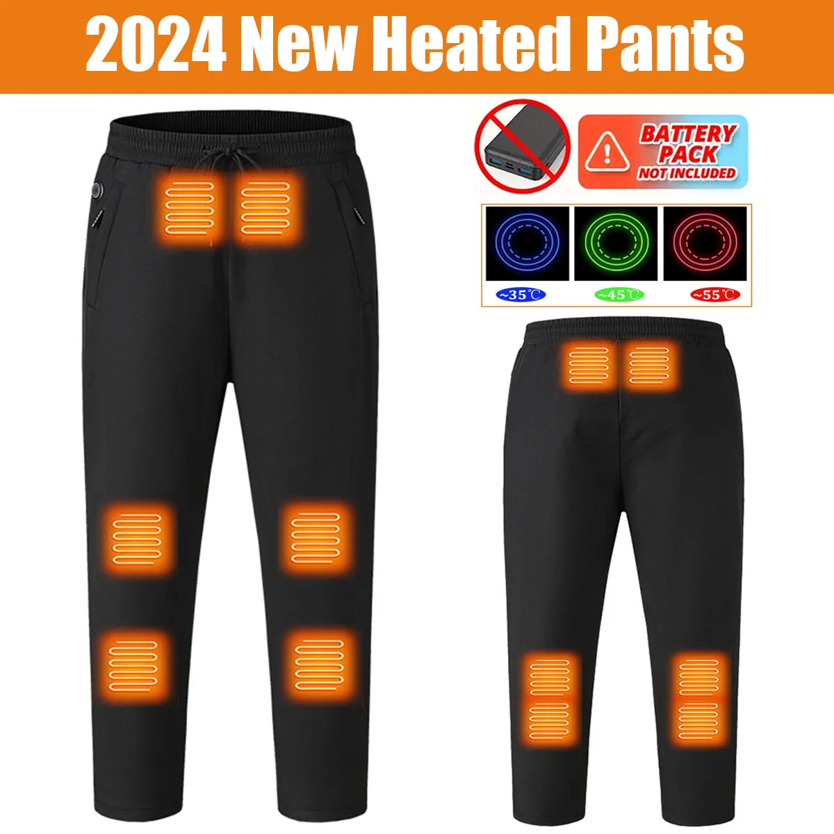 2024 New Heated Pants, Winter Warm Outdoor USB Electric Heated Pants with 12 Carbon Fiber Heating Pads, 3 Temperature Levels