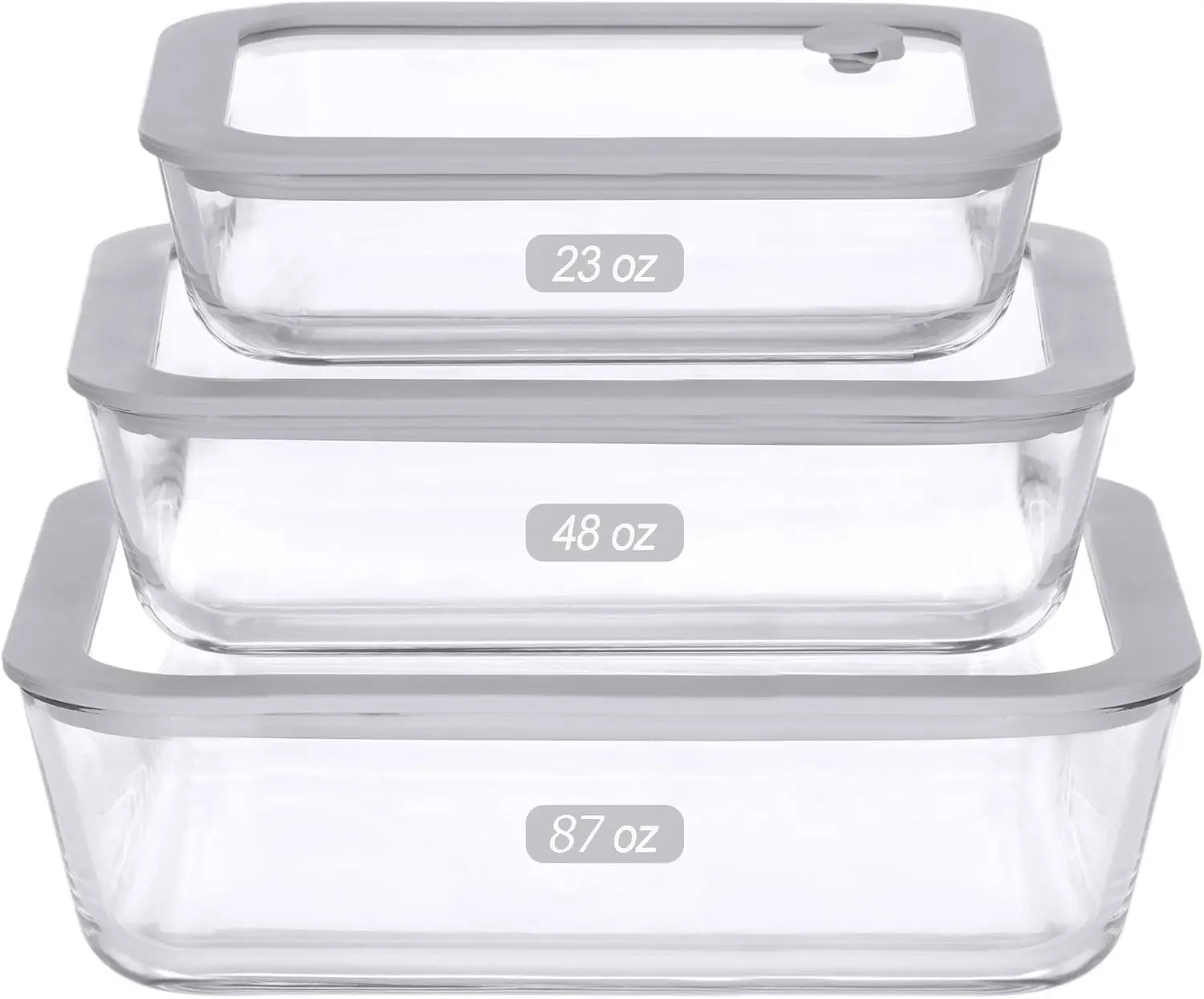

Glass Food Containers with Lids, Microwave Safe Storage Set of 3 Large Leak-Proof Meal Prep Containers
