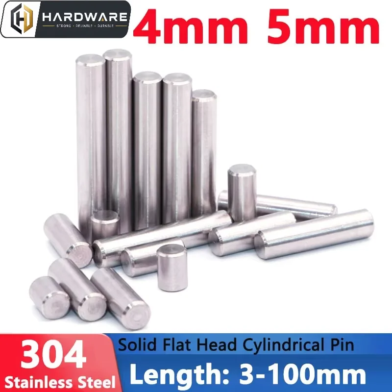 3-30pcs Diameter 4mm 5mm Solid 304 Stainless Steel Flat Head Cylindrical Pin Locating Dowel Length 3-100mm