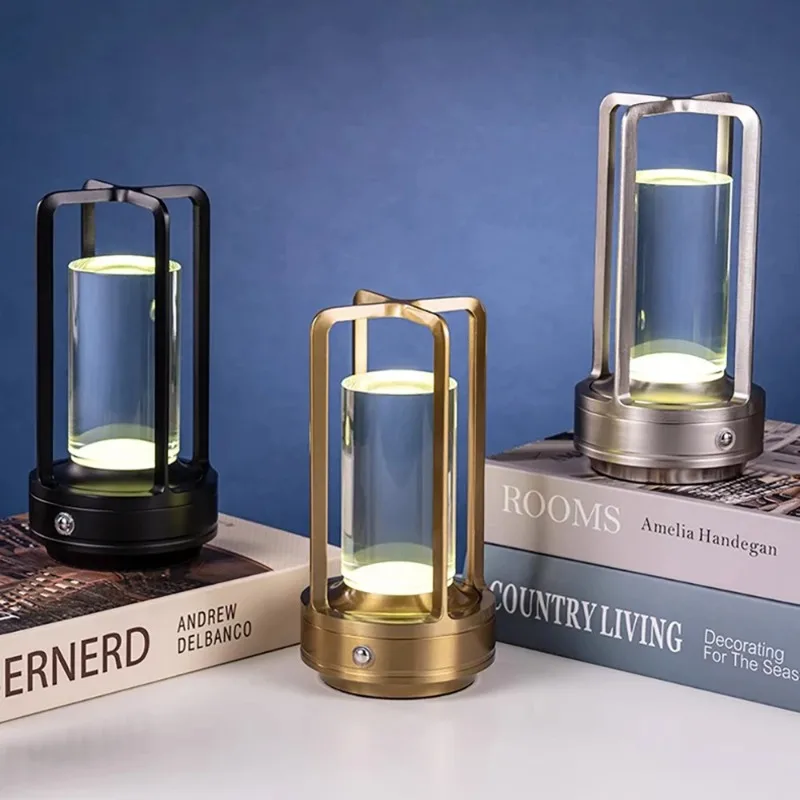 LED Table Lamp Aluminum Alloy Acrylic Bedside Lamp Rechargeable Touch Dimming Decorative Light Bedroom Dining Room Home Office
