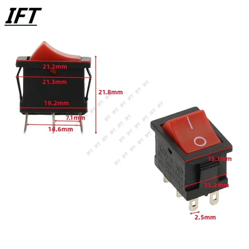10PCS 15*21mm 2 3 4 6Pin SPST On/Off On/Off/On Boat Rocker Switch 6A 250V KCD1 KCD1-101 Snap-in Black Rocker Switch