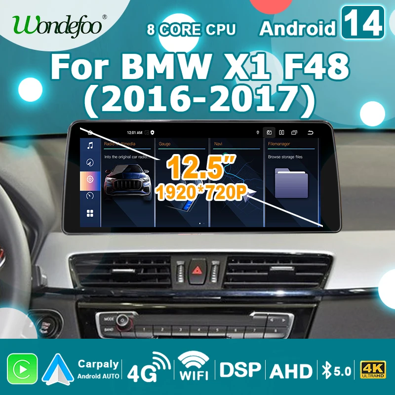 8GB 256GB Carplay Android 14 Auto Car Radio Bluetooth Multimedia player for BMW X1 F48 2016-2017 2 din autoradio Stereo 4G LTE