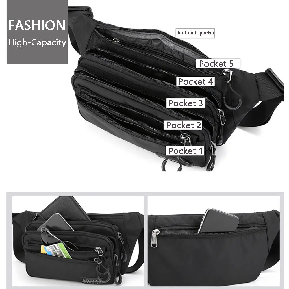 Nylon Waterproof Men\'s Waist Packs New Boy Outdoor Travel Waist Bag Unisex Chest Bag Storage Pocket Male