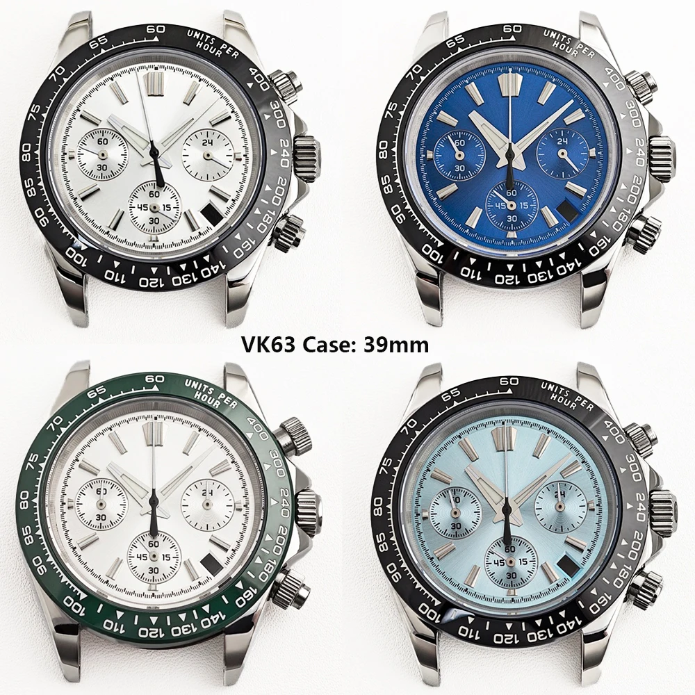 39mm VK63 Case 29.5mm Dial Waterproof Stainless Steel Sapphire Chronography for VK63 29.5mm Dial movement Watch accessories