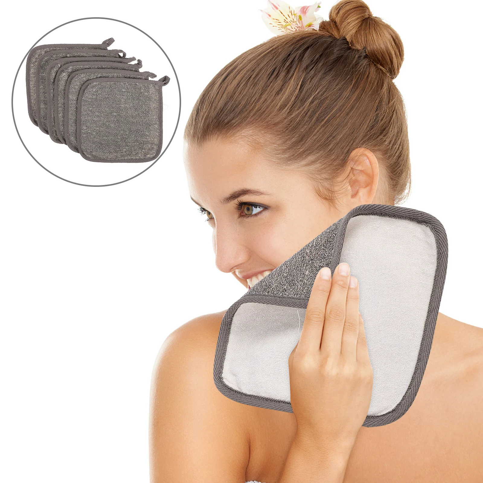 

6Pcs Bamboo Fiber Exfoliating Scrub Towels Bath Cloths Shower Body Washing Back Face Scrubber Towels Dry