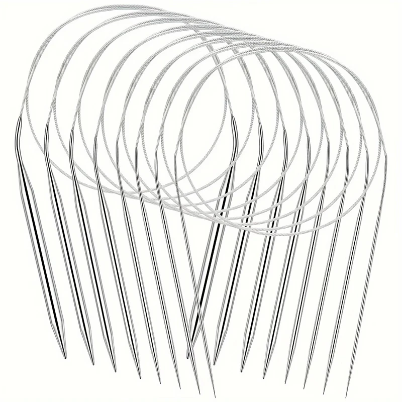 

11PCS Circular Knitting Needles Set Stainless Steel Knitting Needles 80CM Round Weaving Needle Set for Blankets Scarves Sweaters