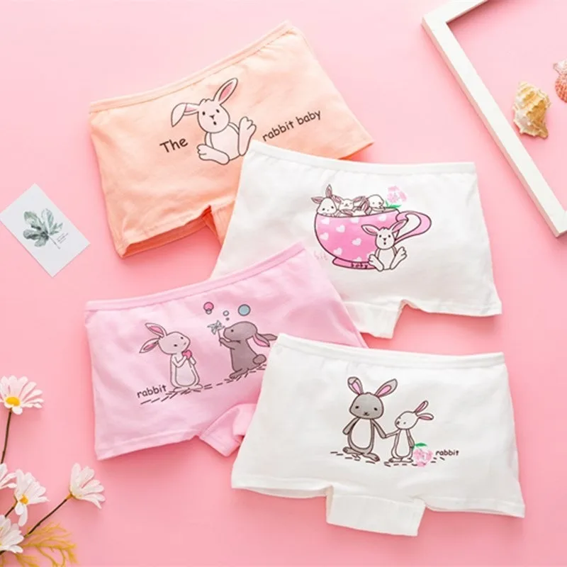 4 Pack Kids Girls Underwear Cotton Cute Cartoon Print Soft Boyshorts Panties for Children 2-9T