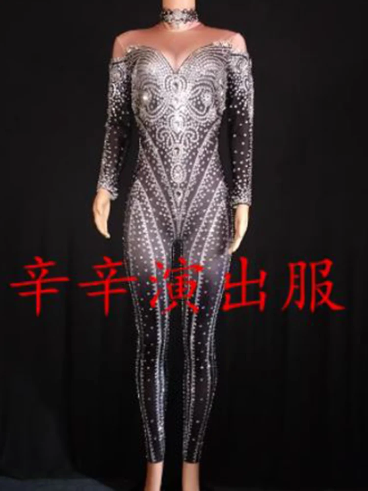 

High Quality Hot Diamond Elastic Wrap Buttocks Black Jumpsuit 2024 New Fashion Custom Women'S Clothing